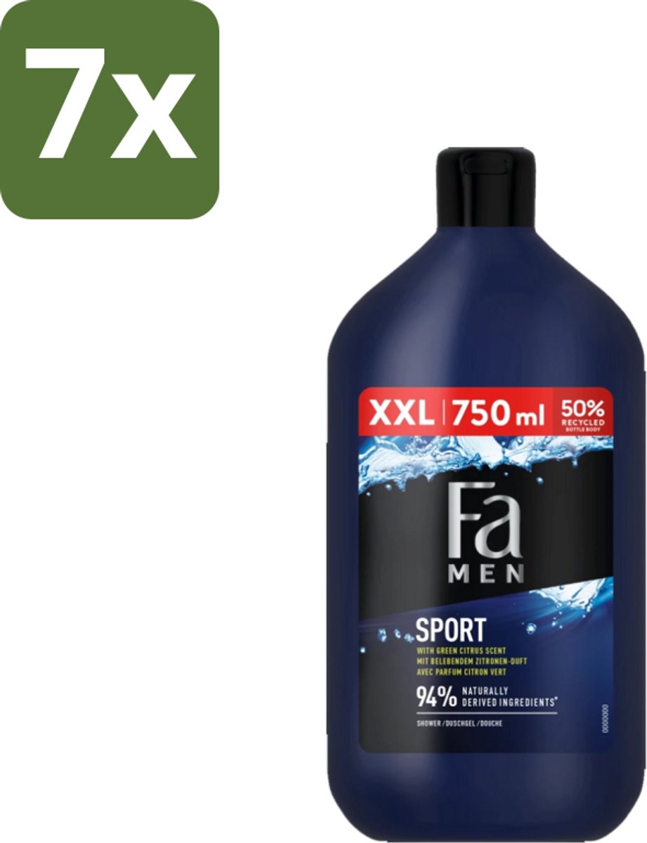 7 x Fa Men - Sport - Douchegel - Groene Citrus - 750 ml - Douchegel Voor Mannen - Sport Douchegel - Groene Citrus Geur - Verfrissende Douchegel - Dagelijks Gebruik