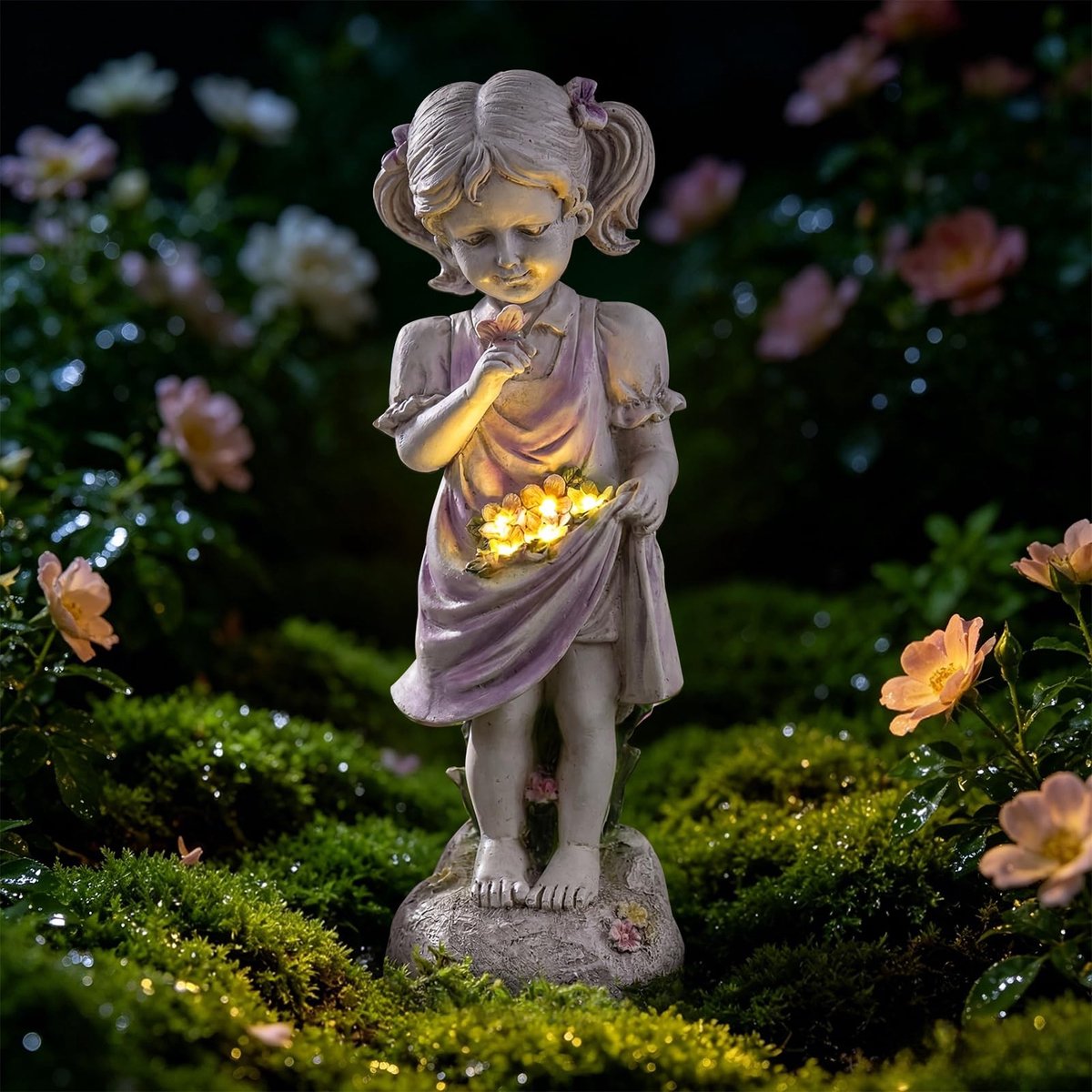 Solidchoice - Zonne-energie Tuinbeeld met Meisjes en Bloemen