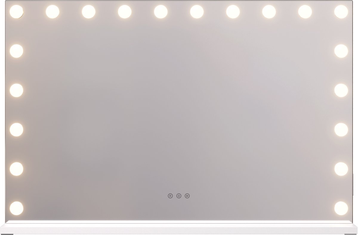 Auralum MAX Hollywood Spiegel 90x60CM - 20 Led Lampen - USB & Type-C Oplaadporten - LED Verlichting - 3 Lichtkleuren – Dimbaar - Make Up Spiegel - 10x Zoom - Wit