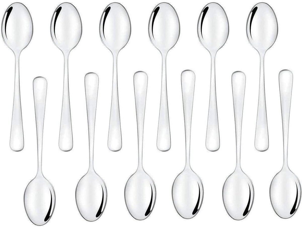Theelepeltjes 12 stuks - Zilver - 10 cm - Ergonomisch Handvat - Voor Thee en Koffie