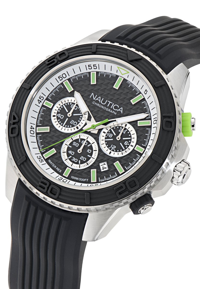 Nautica Nautica One Quartz Analoog Horloge Zwart Kast: 100% Roestvrij Staal | Armband: 100% Siliconen 48 mm NAPNOS601, NAPNOS603