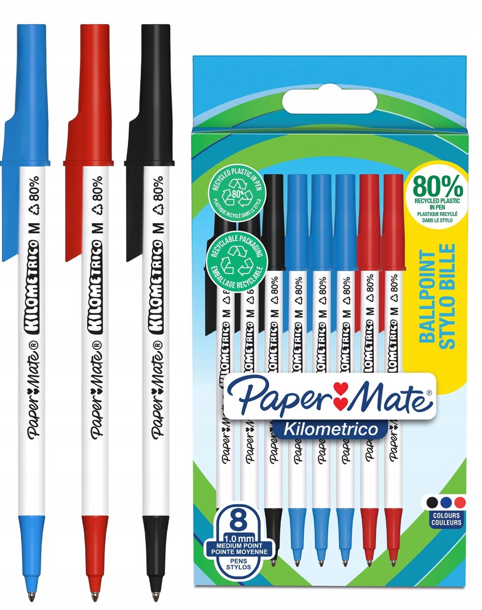 Set van 8 Kleurrijke Schoolpennen, 1.0mm