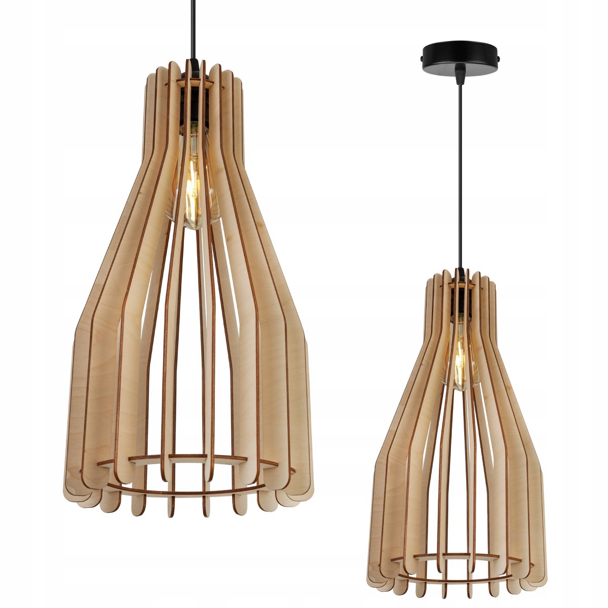 Merkloze Houten Hanglamp Boho Stijl, E27 Fitting, Zwart/Hout