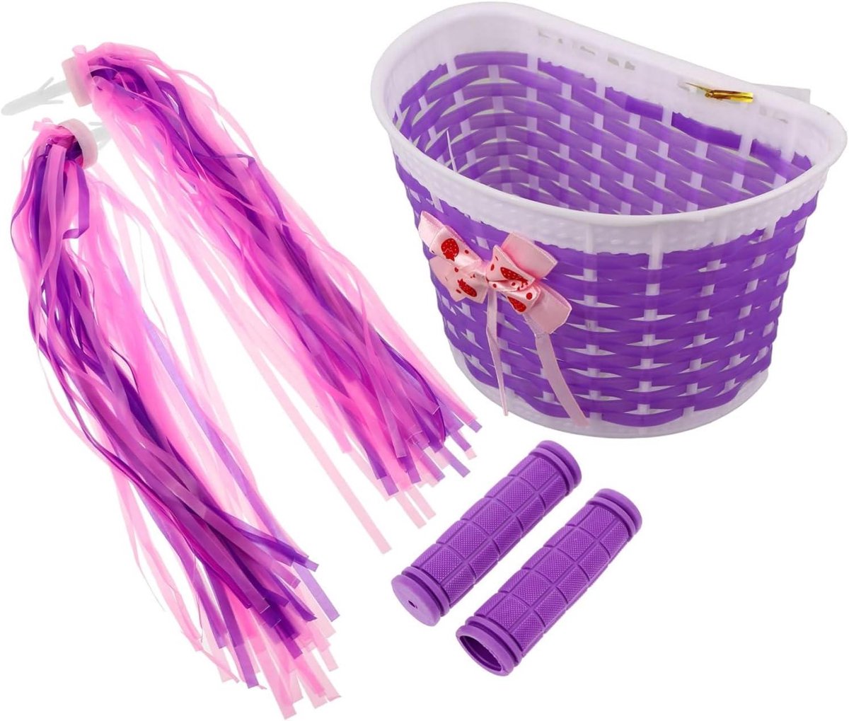 Kinderfiets Accessoires - Stuurversiering Mandje - Fietsdecoratie Kinderen - Eenvoudige Installatie - 20 cm Lengte - Paars