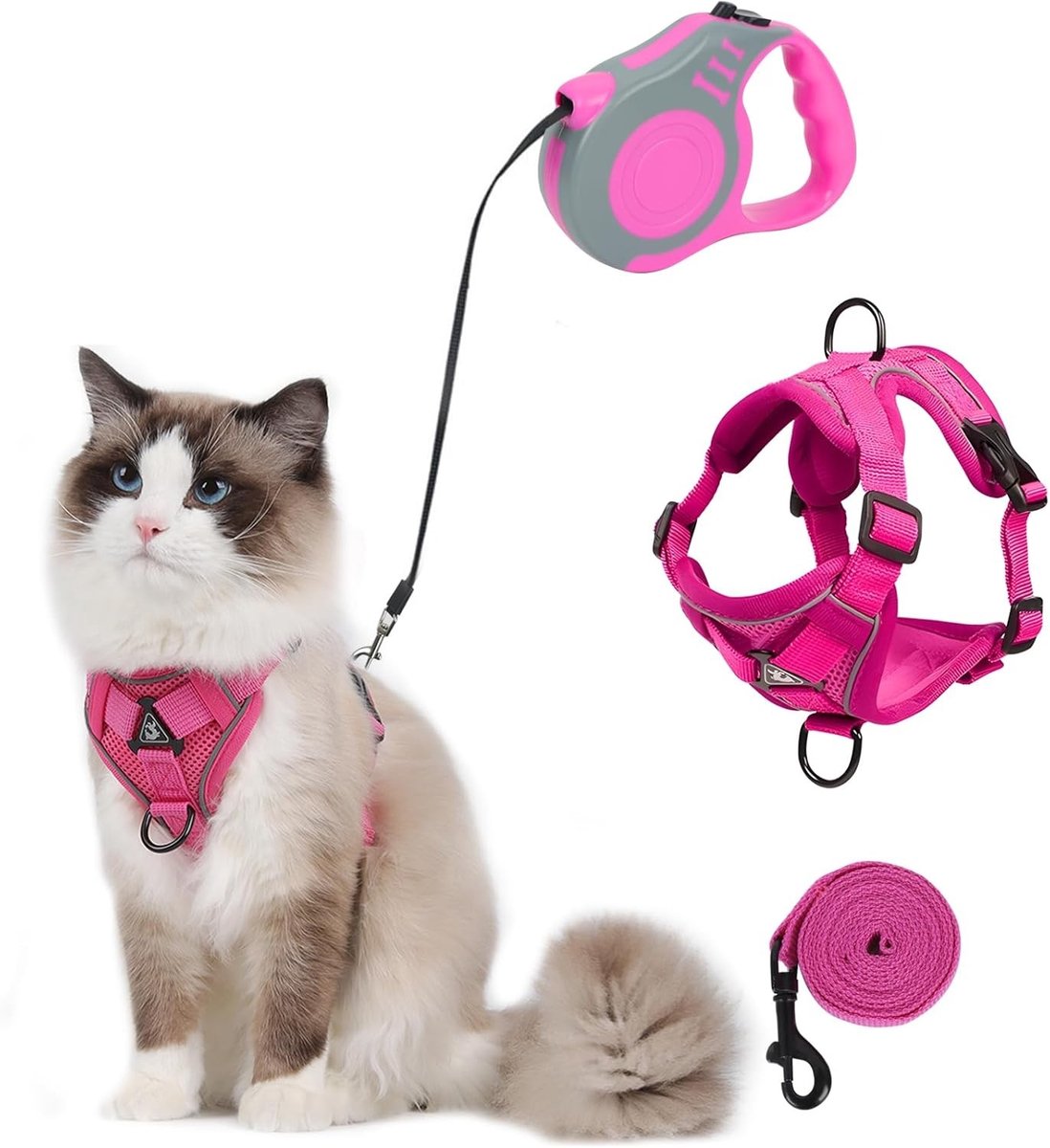 Kattenharnas met riem - Roze - S - Uittrekbaar en Verstelbaar Harnas voor Katten en Kleine Honden