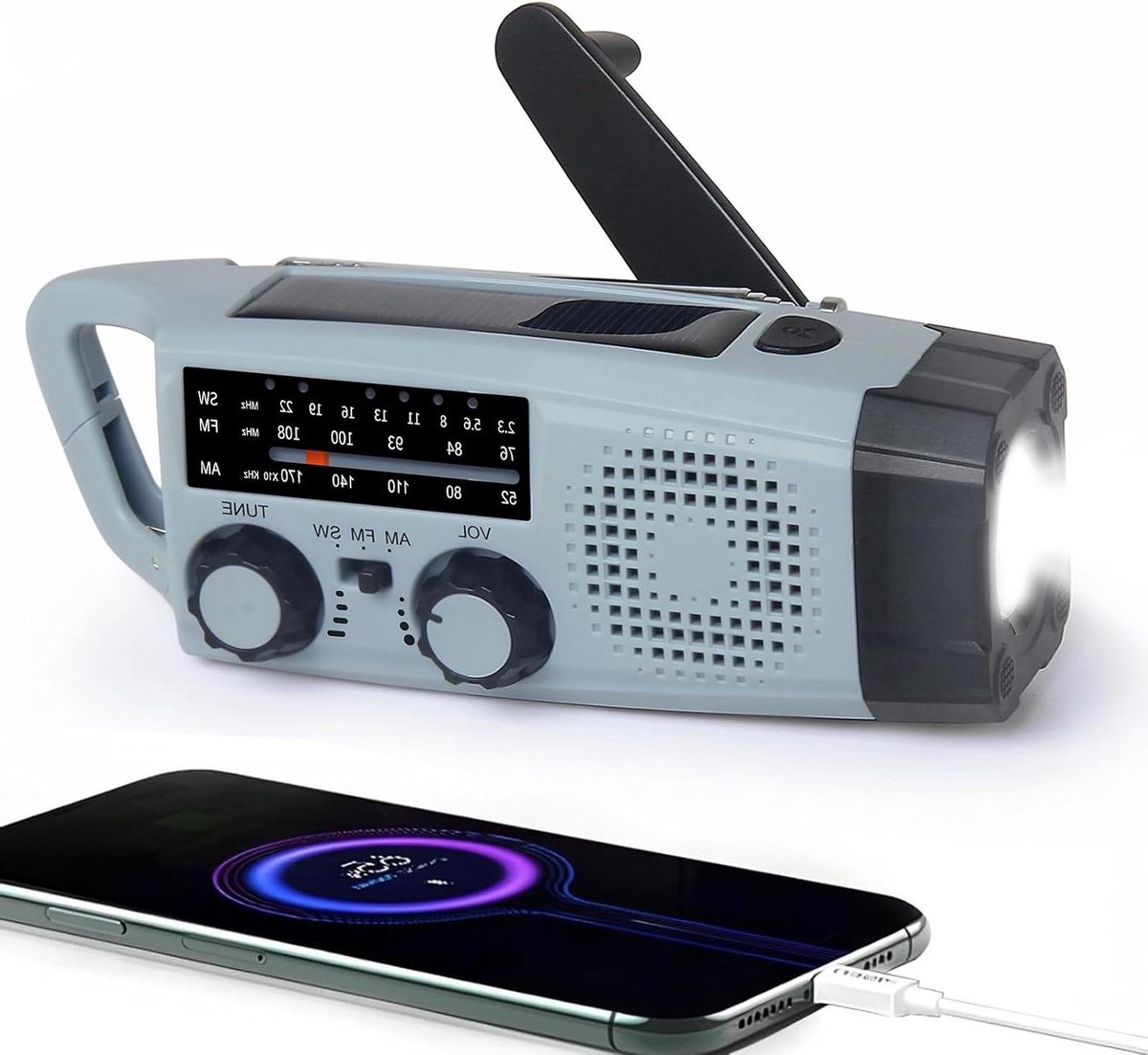 Noodradio - Zwengelradio Weerradio - Kamperen Buiten - 3-weg Opladen - 2000mAh - Blauw