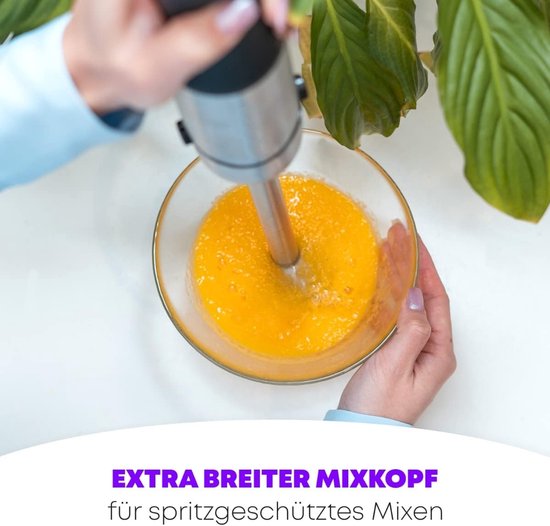 Handmixer RVS - Stafmixer Keuken - Eten Bereiden - Krachtige Motor 1000W - 27 cm Staaf - Zwart — afbeelding 5