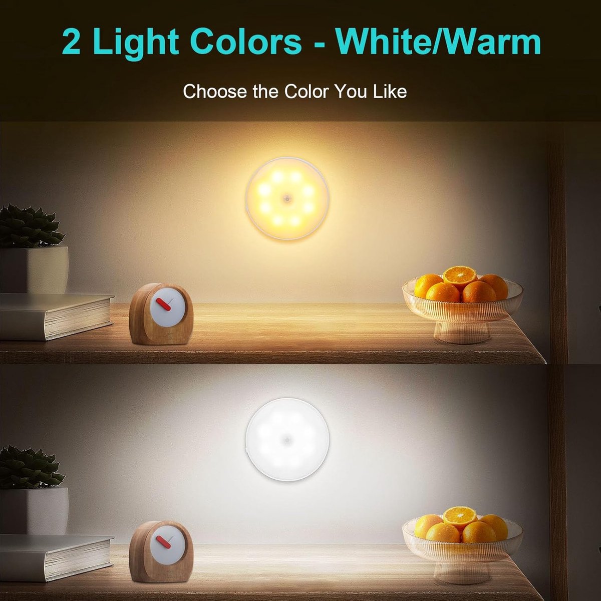 Nachtlamp met Sensor - Bewegingslamp Kastlamp - Donkere Ruimtes Verlichten - Oplaadbaar Warm Wit - 8.5 cm Diameter - Wit — cadeau in Wonen & Interieur - foto 7