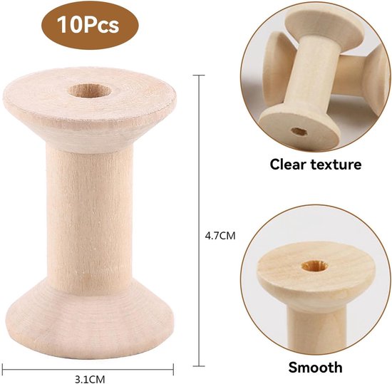 Lege Houten Draadspoelen - Set van 10 Stuks, Ideaal voor Naai- en Knutselprojecten, 47mm x 31mm — afbeelding 2