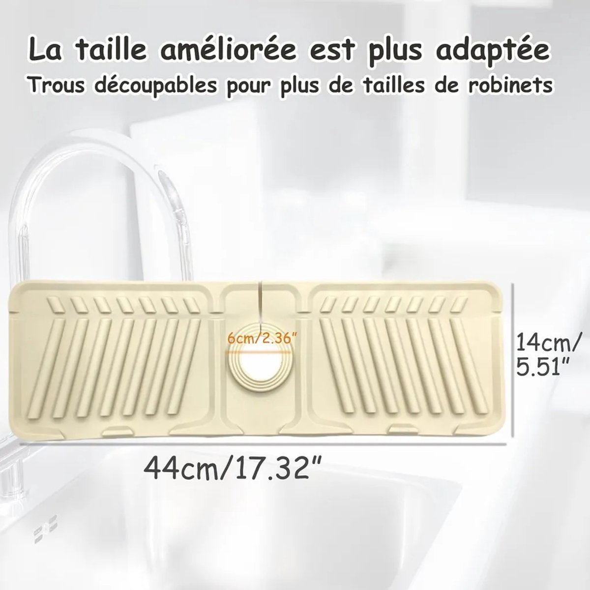 Beige siliconen autowasmat, 44 x 14 cm, Geschikt voor geperforeerd ontwerp, 7° hellingshoek.