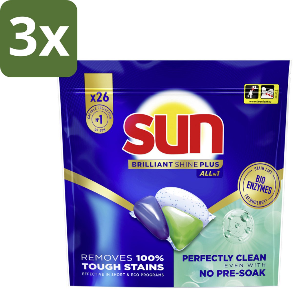 3 x Sun – Vaatwascapsules – Brilliant Shine+ All-in-1 - 26 capsules - Koffiezetapparaat