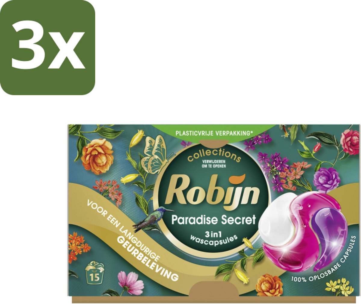 3 x Robijn – 3-in-1 Wascapsules – Paradise Secret - 15 Capsules - Koffiezetapparaat