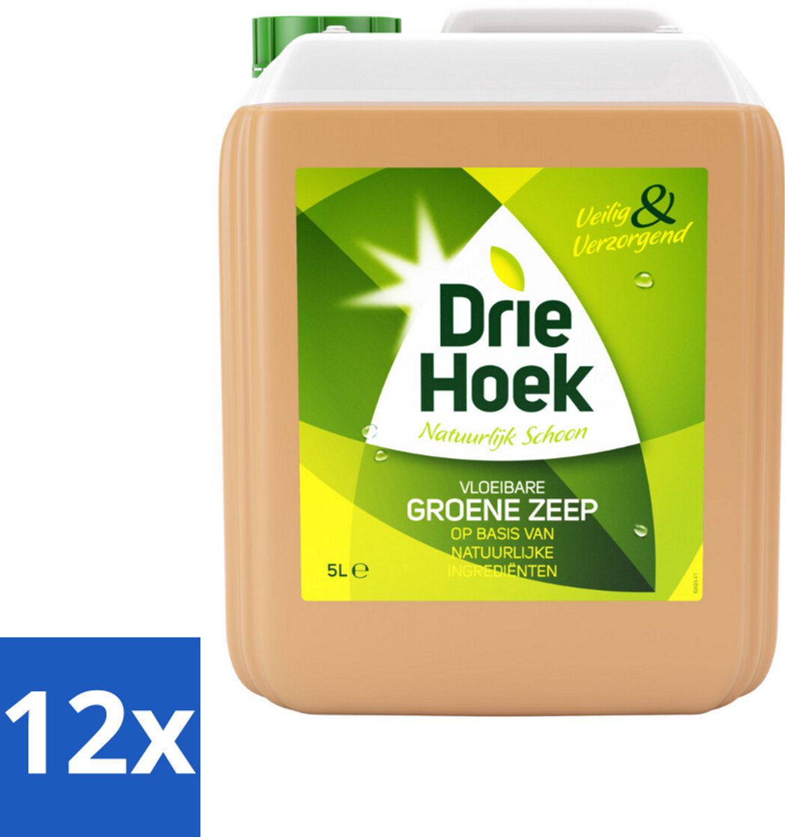 12 x Driehoek – Vloeibare Zeep – Groene Zeep – 5 liter - Schoonmaken - Natuurlijke Zeep - Vloeibare Zeep - Textiel Reinigen - Steen Reinigen