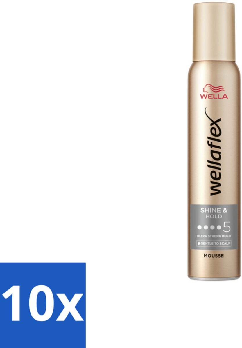 10 x Wella – Flex Shine & Hold – Haarmousse – 200 ml - Haarmousse - Glans - Langdurige Hold - UV Bescherming - Vegan Haarverzorging