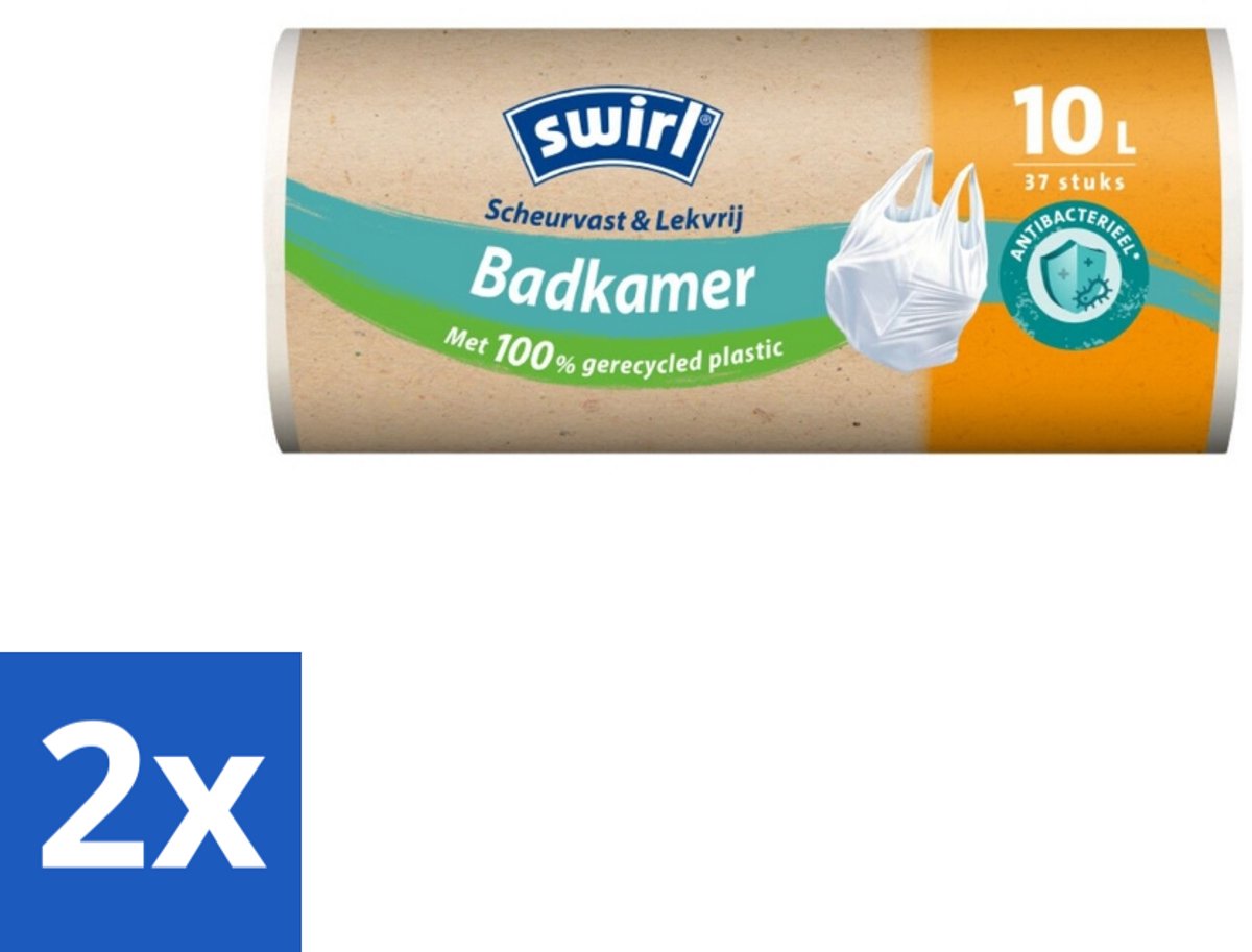 2 x Swirl – Vuilniszakken – 10 L – Handvatten – 37 zakken - Badkamer Afvalzak - Hygiëne - Antibacteriële Folie - Lekvrije Bodem - Handvatten