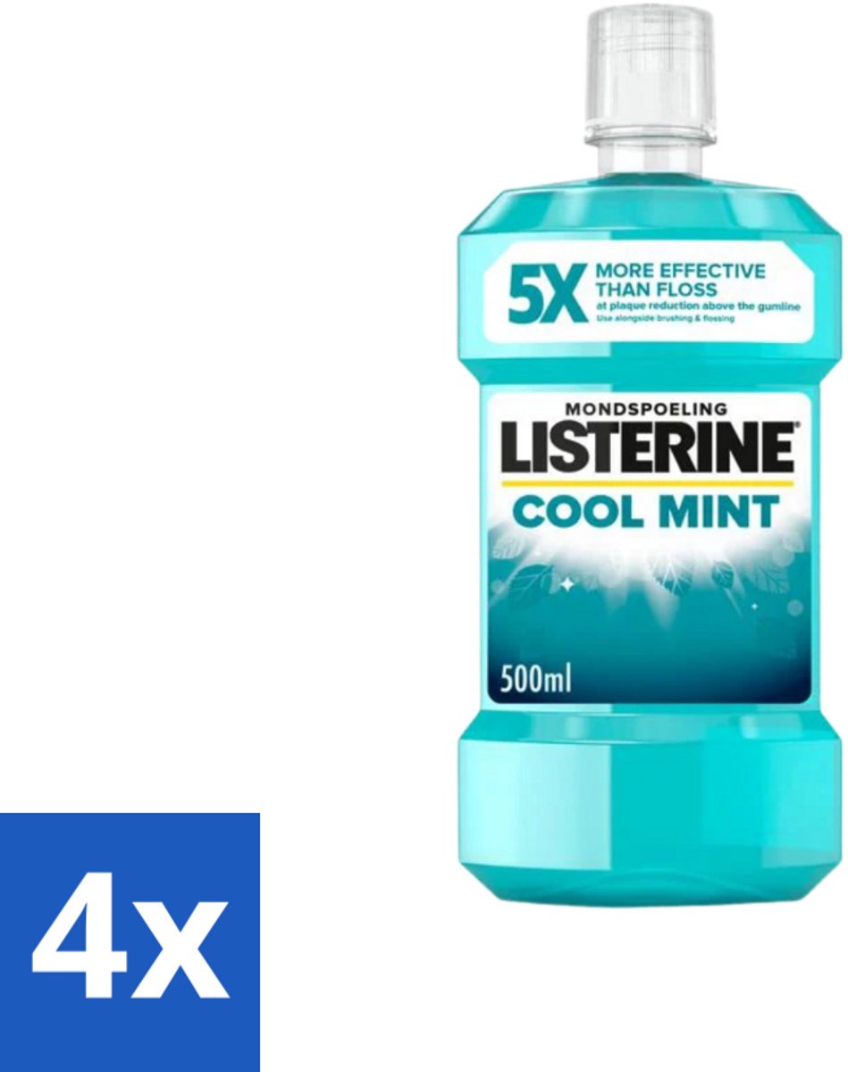 4 x Listerine – Mondwater – Cool Mint – Verfrissende adem – 500 ml - Mondwater - Mondhygiëne - Tandplak - Tandvlees - Adem