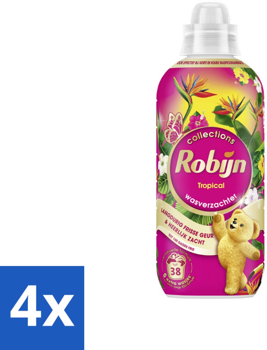 4 x Robijn – Wasverzachter – Tropical – 765 ml - Wasverzachter - Wasgeur - Tropisch Parfum - Vezelbescherming - Slijtagevermindering