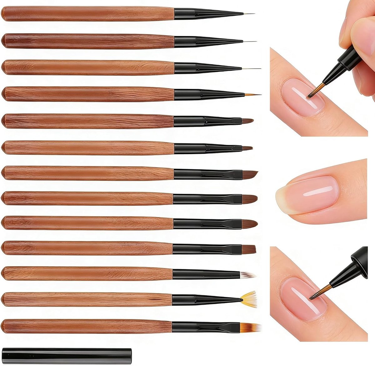 Complete Set van 12 Nagelborstels met Etui - Ideaal voor Manicure, UV Gel en Acryl Decoratie voor Salon en Thuisgebruik