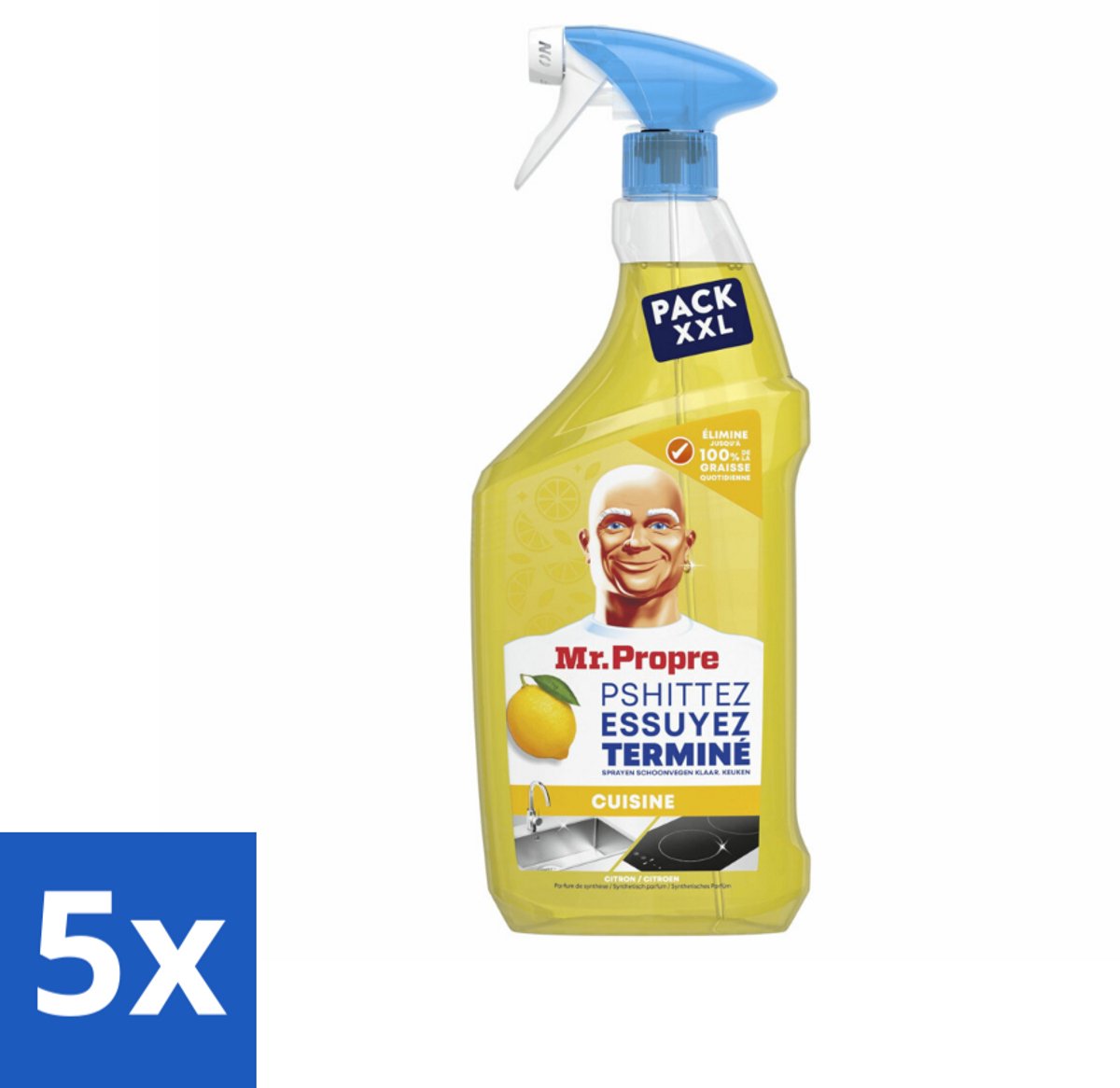 5 x Mr. Propre – Flash Reinheid Spray – Ontvetter & Allesreiniger – Lemon – 800 ml - Koffie - Koffiezetapparaat - Koffiezetapparaat