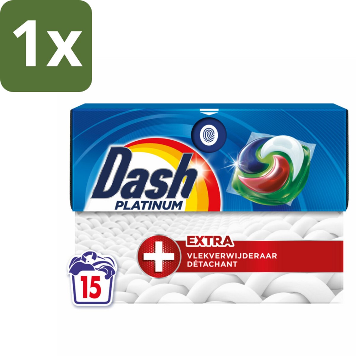1 x Dash – Wasmiddelcapsules – 4in1 Platinum Pods + Extra Vlekkenverwijderaar – 15 capsules - Vlekkenverwijdering - Wasmiddelcapsules - 4in1 Wasmiddel - Extra Vlekkenverwijdering - Krachtige Reiniging