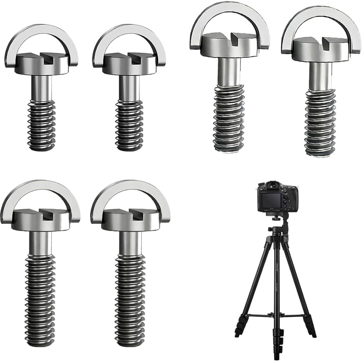 Set van 6 RVS 1/4 Inch Camera Schroeven met D-Ring, Snelsluiting voor Camera's, Statief en Monopod