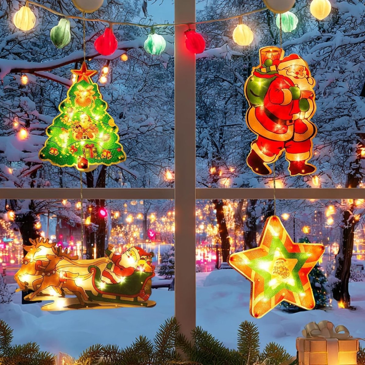 LED Kerstverlichting - Multicolor - 4 stuks - Draadloze Decoratie met Zuignap - Voor Binnen