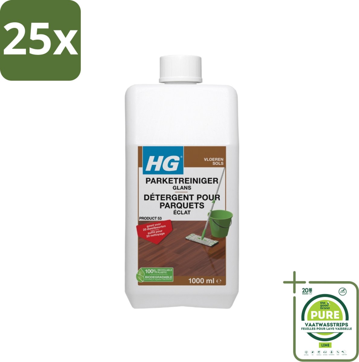 25 x HG Parketreiniger Glans 1 liter - Grootverpakking - Parketreiniger - Parketvloer - Glans - Dweilreiniger - Parketonderhoud