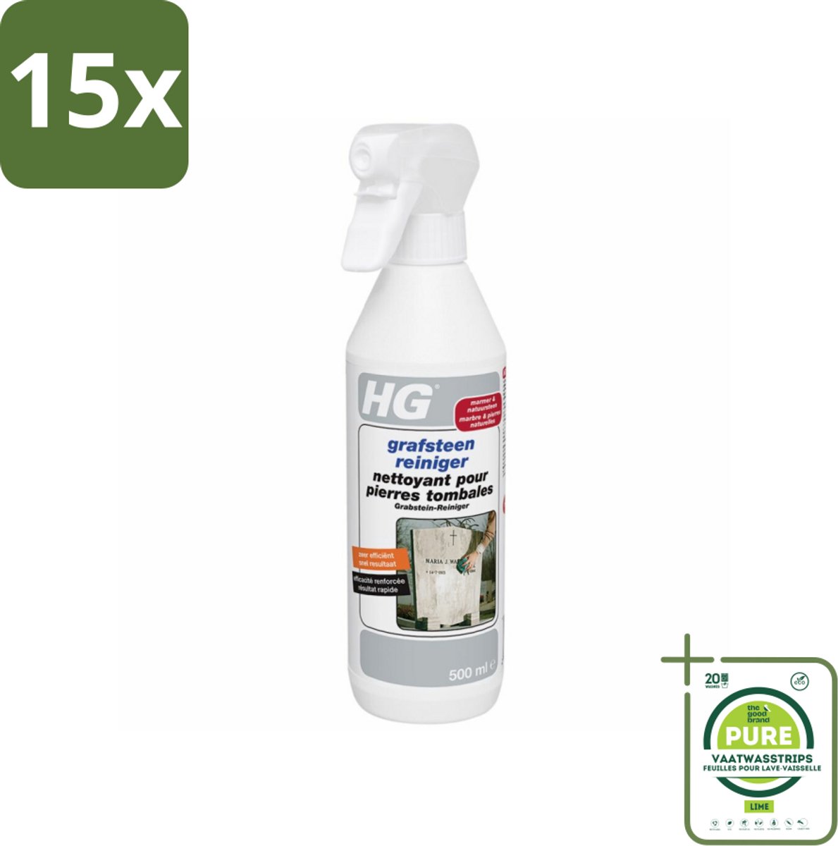 15 x HG Grafsteenreiniger 500 ml - Grootverpakking - Grafsteenreiniger - Natuurstenen Reiniger - Reiniging Grafsteen - Schoonmaken Grafsteen - Marmeren Reiniger