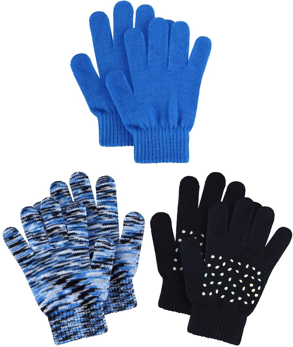 Elzusha - 3 Paar Winter Gehaakte Handschoenen voor Kinderen in Diverse Kleuren