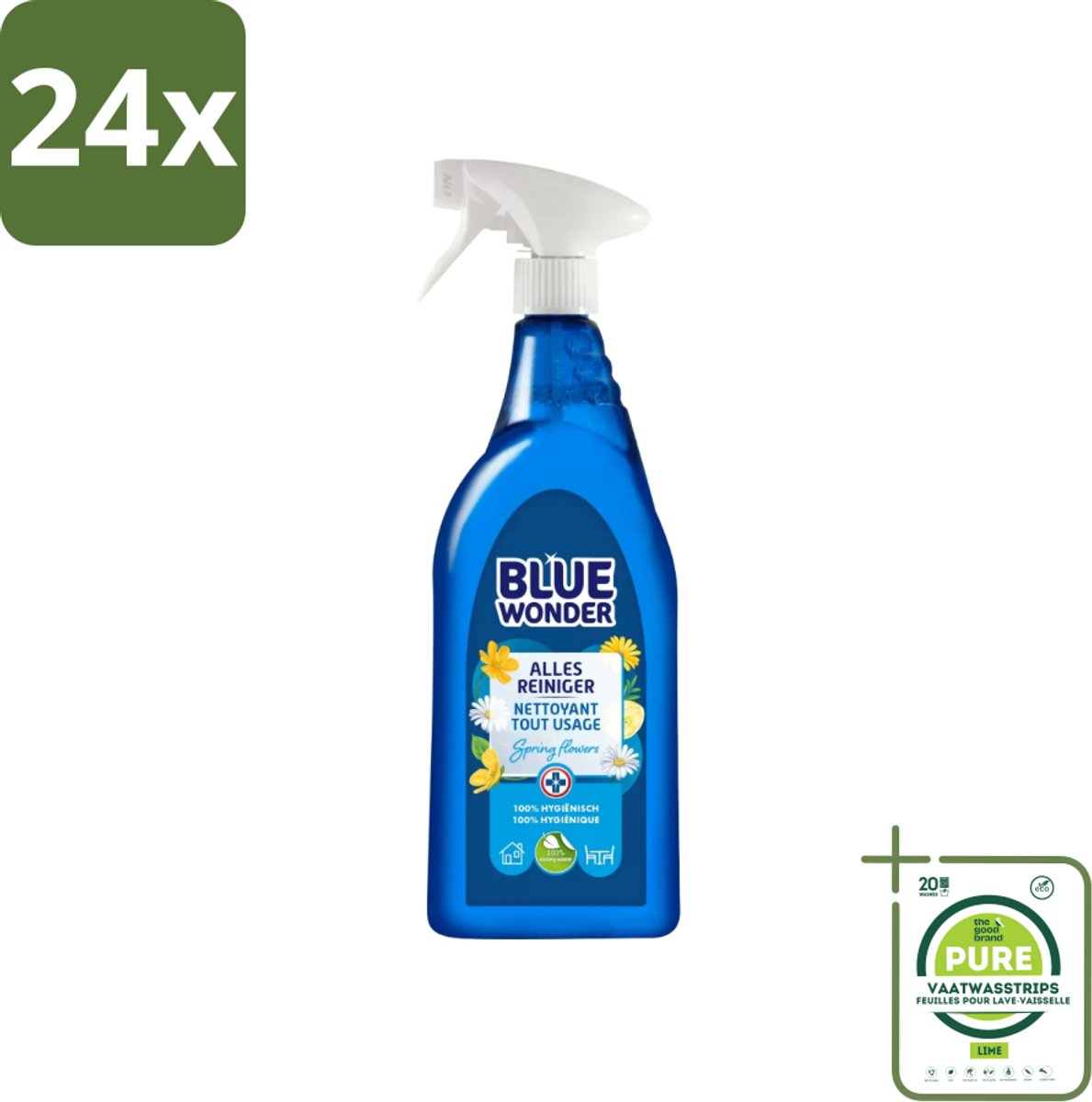 Blue Wonder - Allesreiniger - Lente Bloemen - Hygiënisch - Biologisch Afbreekbaar - 750 ml - Voordeelverpakking - 24 stuks - Allesreiniger - Schoonmaakmiddel