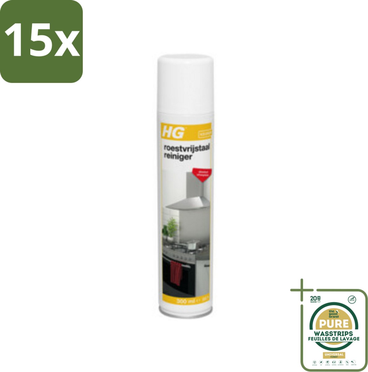 15 x HG Roestvrijstaal Reiniger 300 ml - Grootverpakking - Roestvrijstaal Reinigen - Vet Verwijderen - Streeploos Reinigen - Afzuigkap Reinigen - Koelkast Reinigen