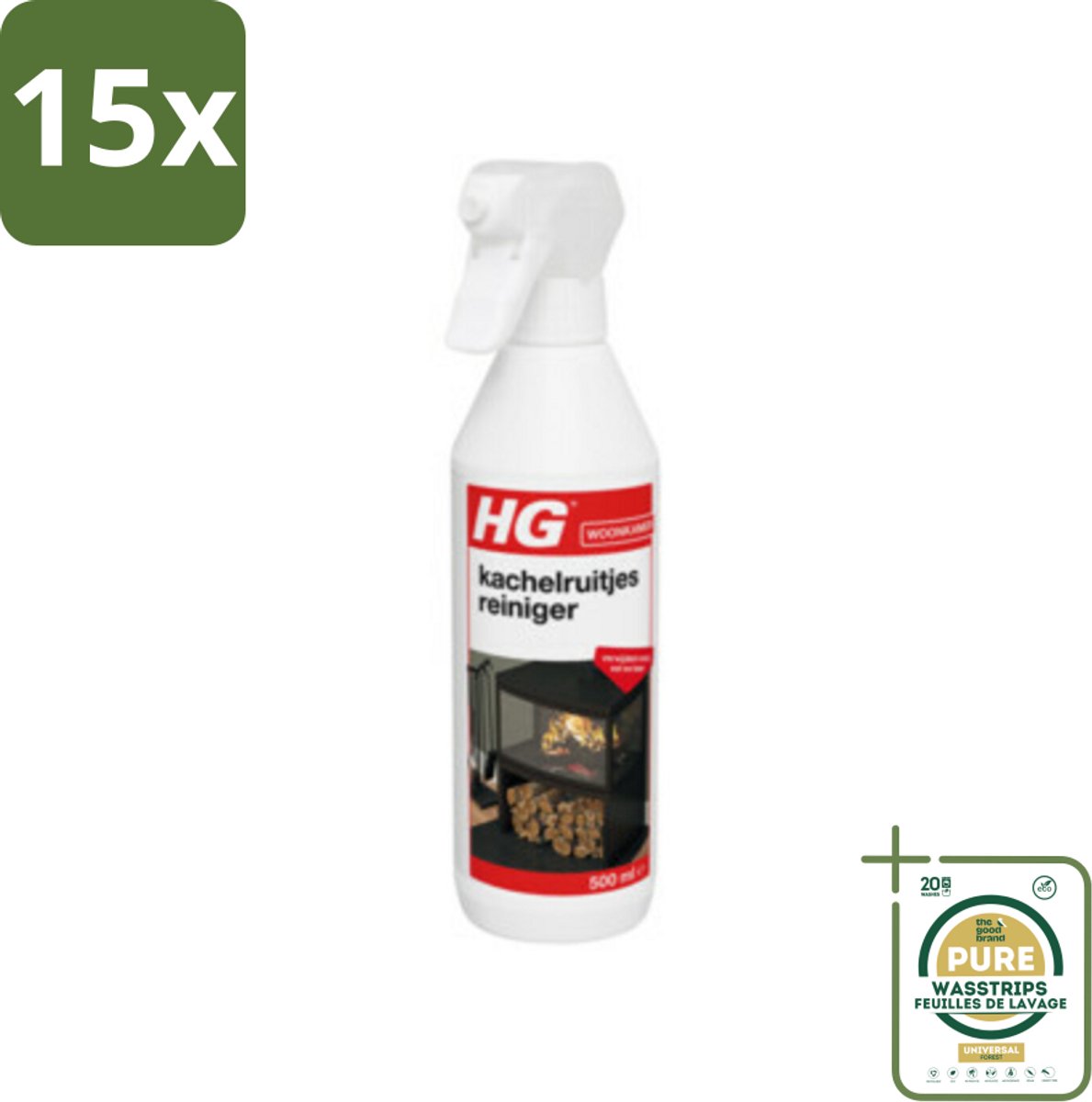 15 x HG Kachelruitjes Reiniger 500 ml - Grootverpakking - Kachelruiten Reinigen - Roet Verwijderen - Haardvenster Reinigen - Baksteen Reinigen - Kachel Reinigen