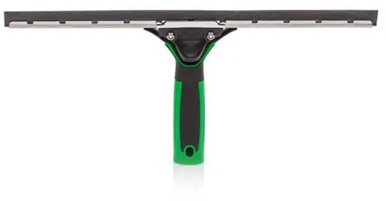 Raamwisser met een groen handvat en metalen blade