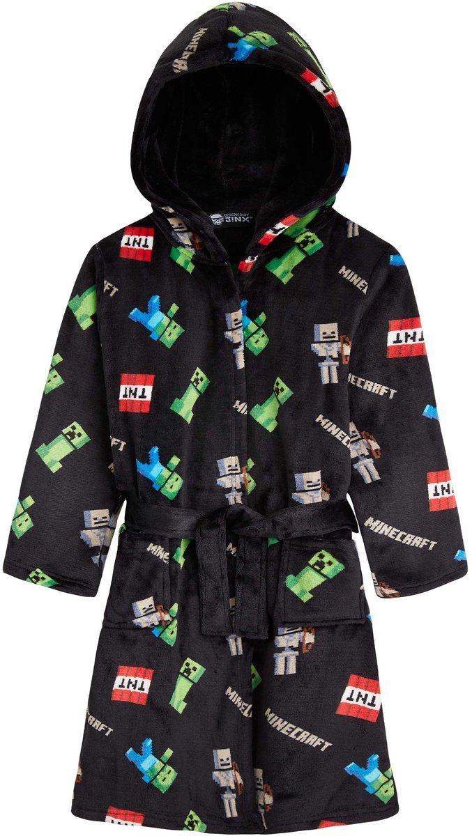 Elzusha - Fleece Badjas met Kap voor Jongens in Minecraft Design