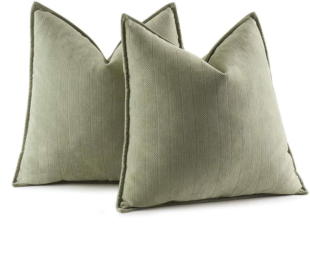 Elzusha - Set van 2 Decoratieve Kussenhoezen met Verborgen Rits - Groen 45 x 45 cm