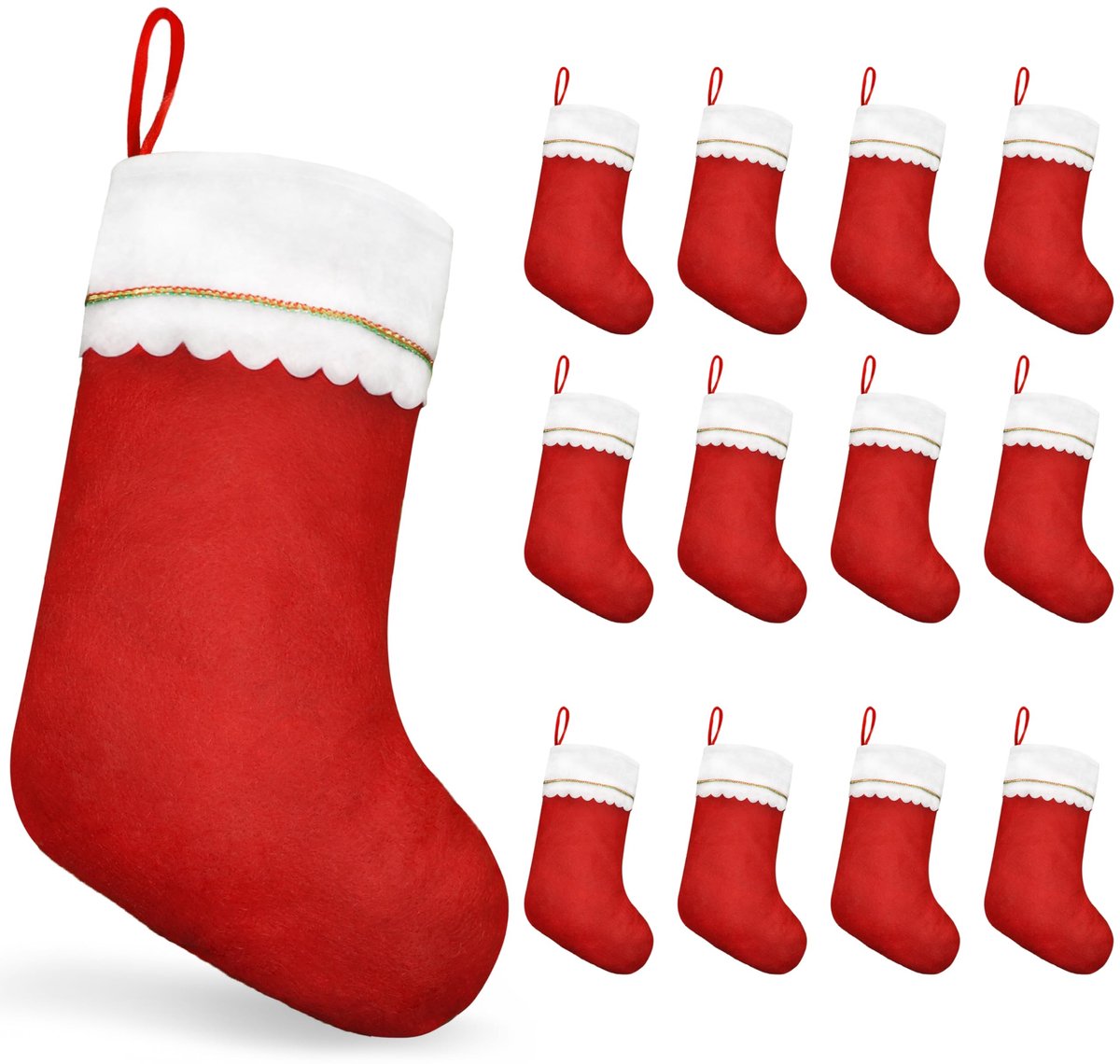 Elzusha - Set van 12 Grote Kerststrumpen in Traditioneel Rood en Wit