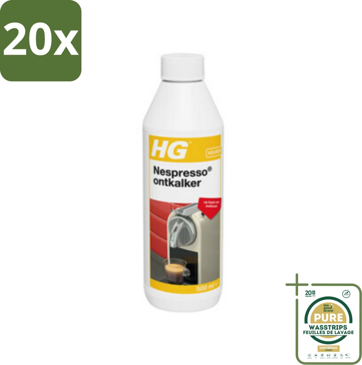 20 x HG Nespresso Ontkalker 500 ml - Grootverpakking - Ontkalken Nespresso Machine - Ontkalkmiddel - Melkzuur Ontkalker - Kalkvoorkomend - Biologisch Afbreekbaar