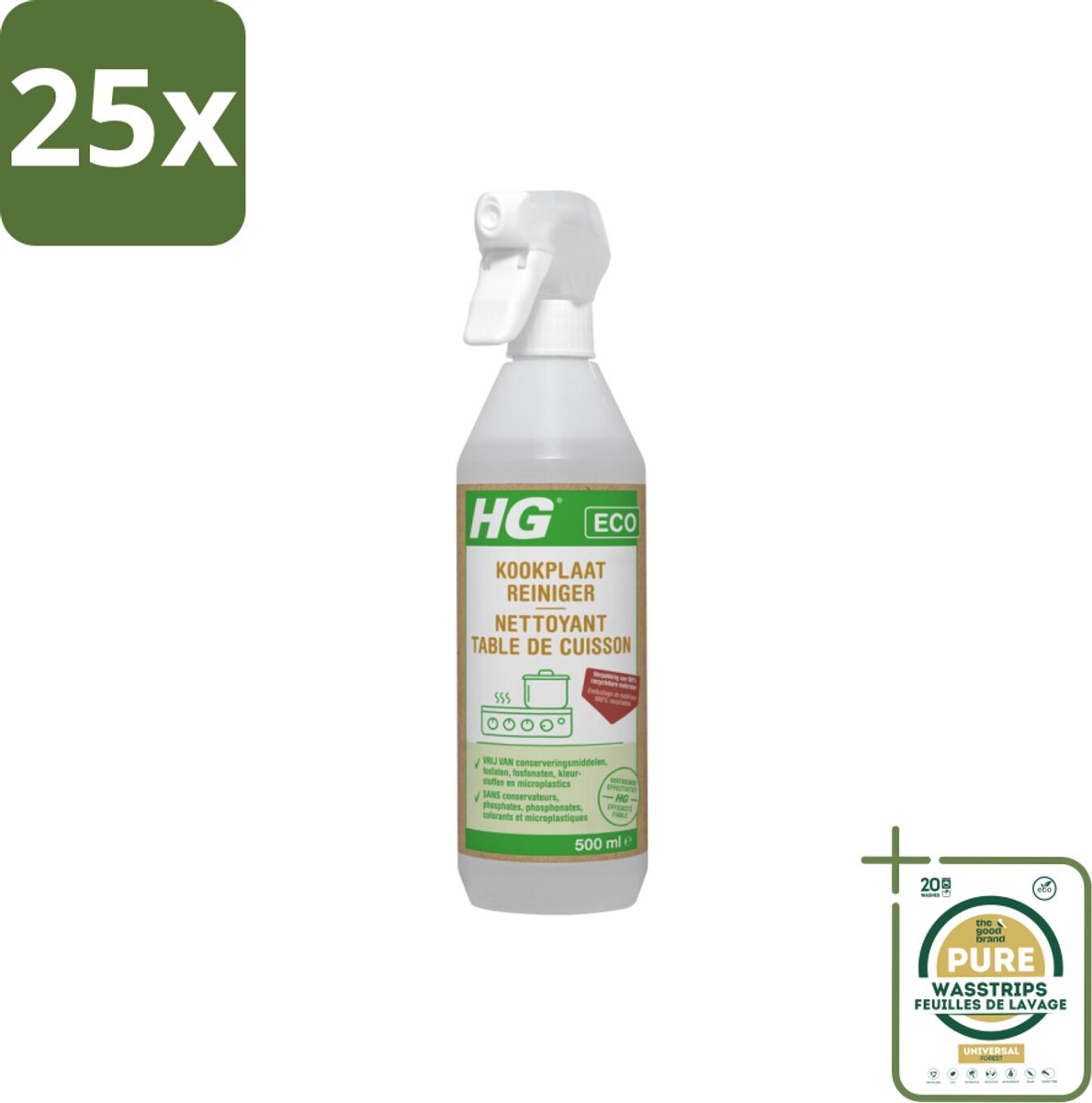 25 x HG ECO - Kookplaatreiniger - Verwijdert Gemakkelijk & Snel - Duurzaam & Ecologisch - 500 ml - Grootverpakking - Kookplaat Reinigen - Eco Kookplaatreiniger - Vet Verwijderen - Kalkaanslag Verwijderen - Kookvocht Verwijderen