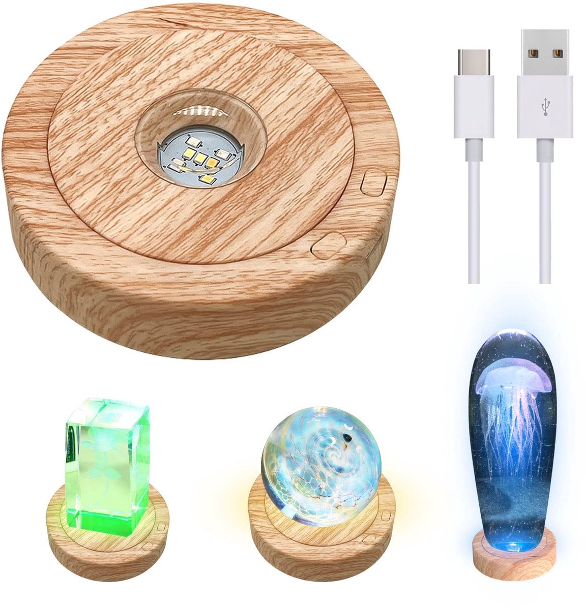 Elzusha - LED Draaitafel met Houten Basis voor Display