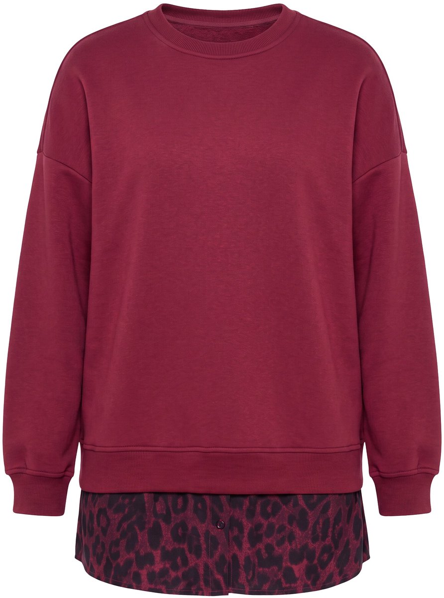 Studio Untold - Dames - Sweatshirt oversized afgeronde blouse zoom - Wijnrood - Maat 54+