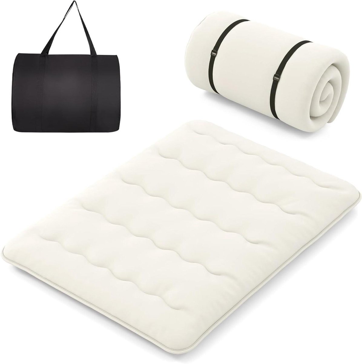 Japanse Matras - Opvouwbaar Matras - Gastenkamer Inrichting - Inclusief Draagtas - 90 x 200 cm - Beige