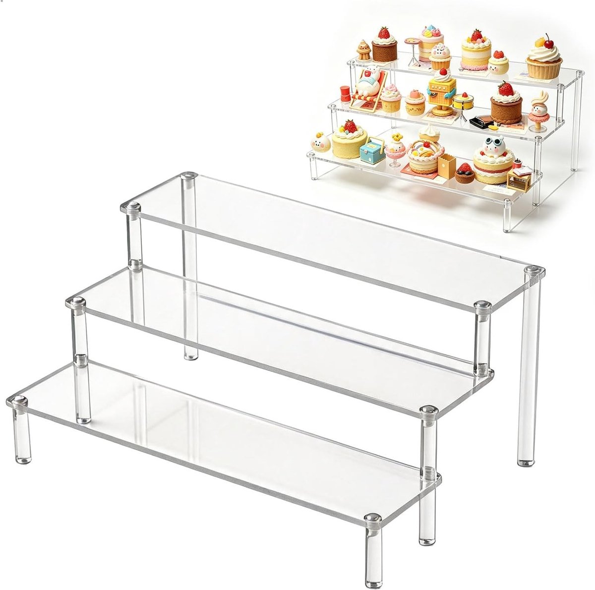 3-laagse Acryl Organizer voor Parfum, Cosmetica en Sieraden - Transparante Standaard voor Desk, Figuren en Cupcakes
