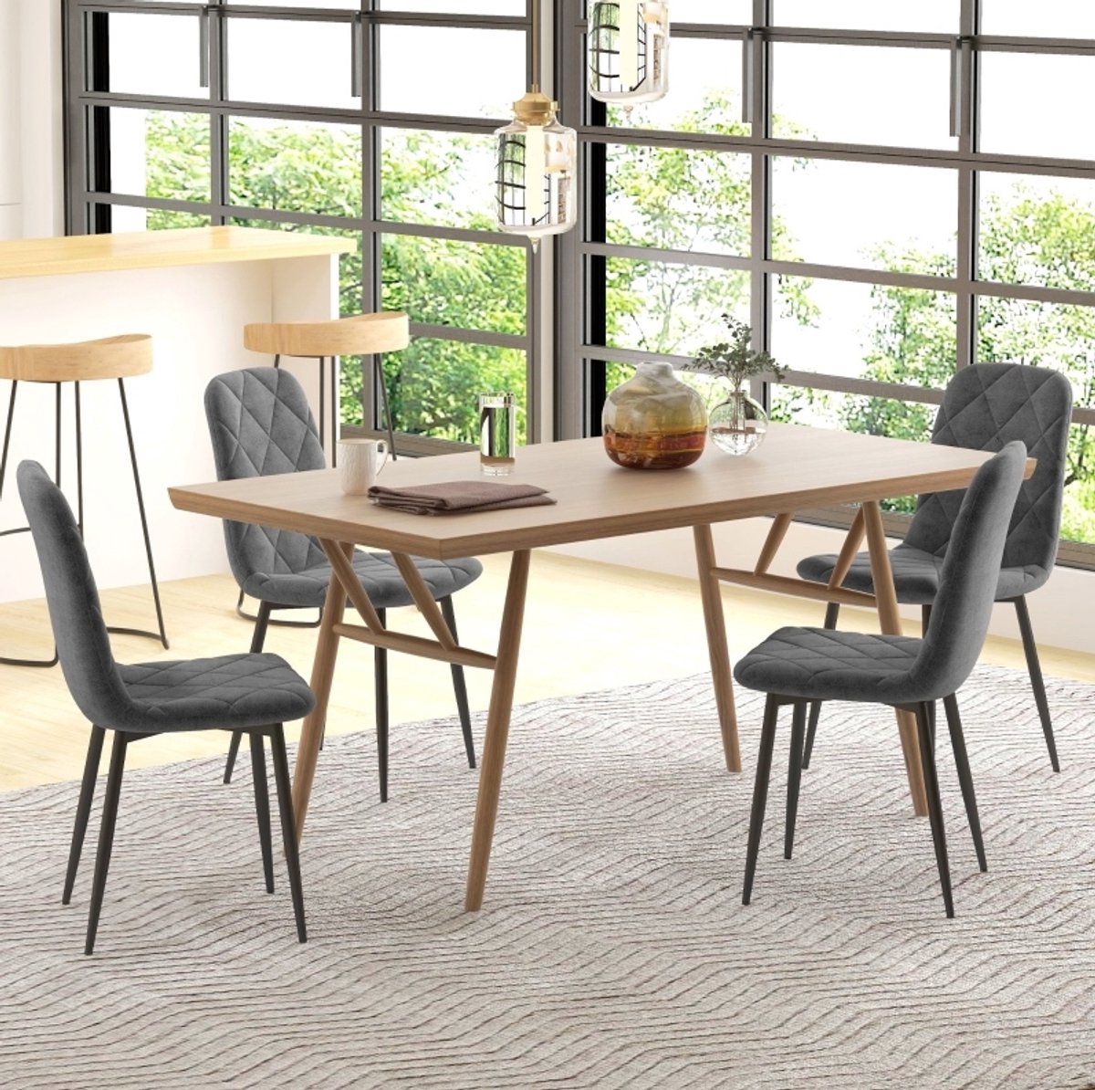 MIVRAY Eetkamerstoelen 4-delige Set - 120 kg - Gepolsterd Met Rugleuning - Voor Eetkamer, Keuken En Woonkamer - Metalen Poten - Fluweel Grijs