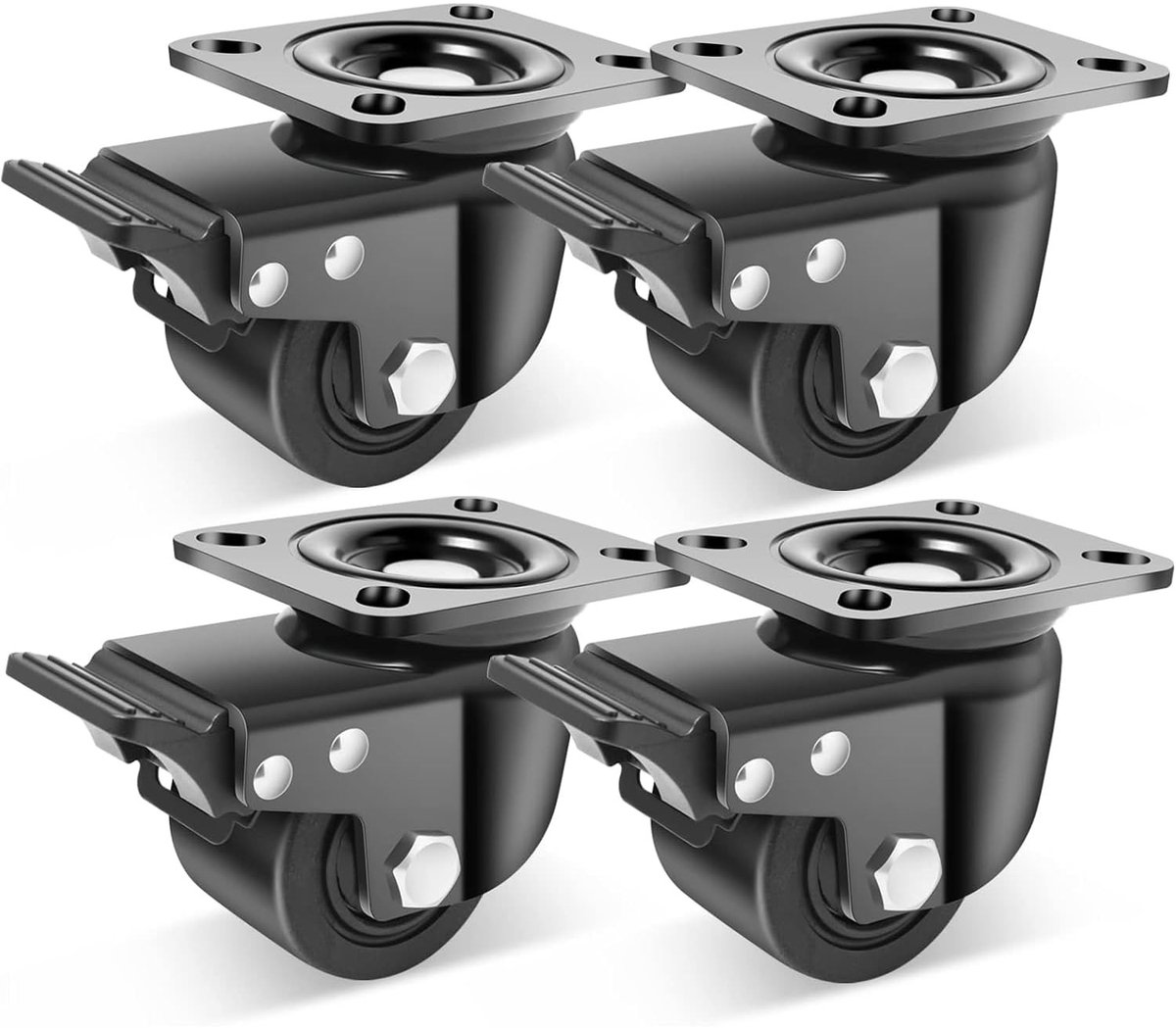 Zware Duty Meubelwielen van Nylon met Rem - 4 Stuks - 75 mm - Vervangbare Wielen voor Meubels en Kasten