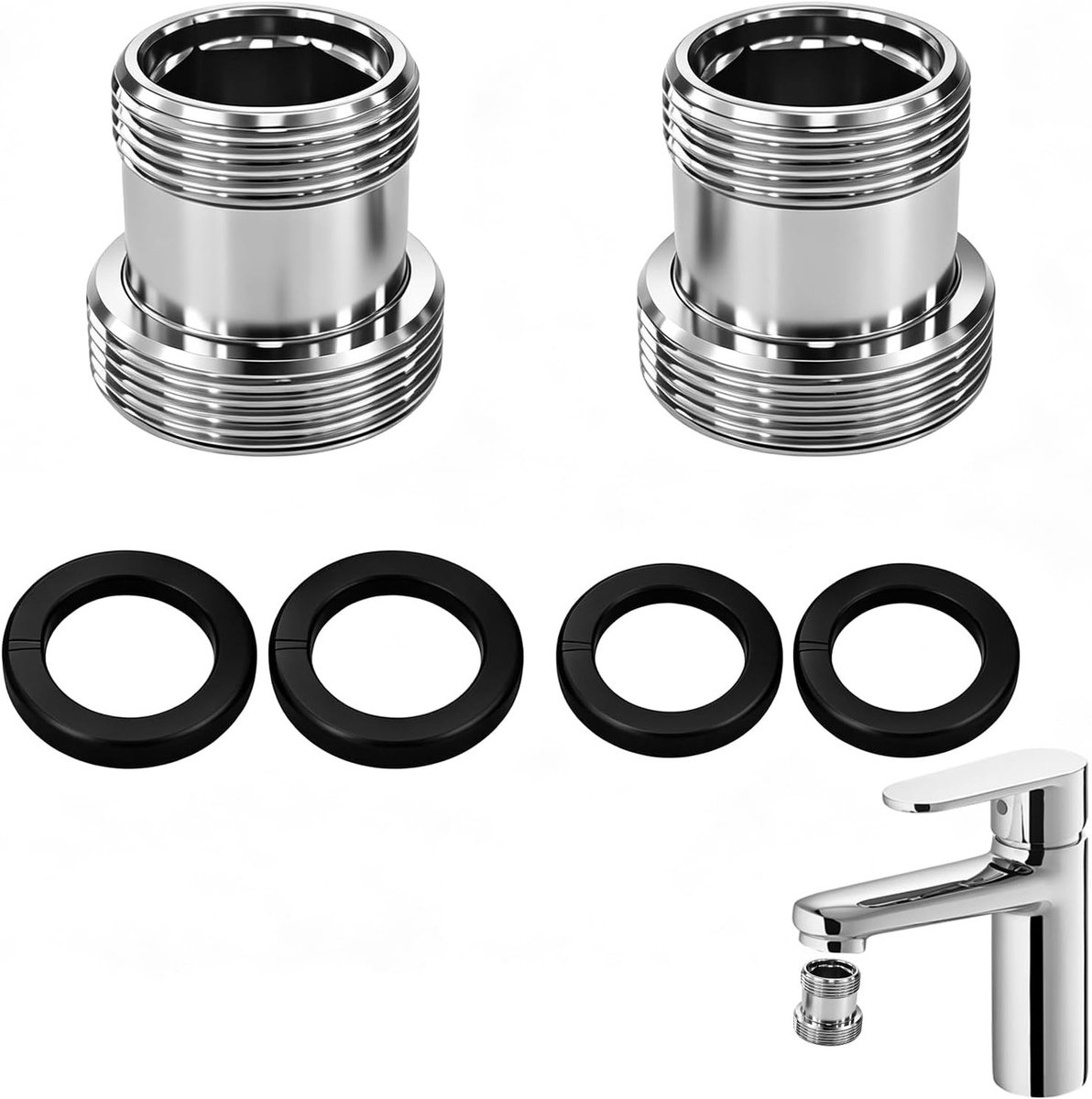 Faucet Adapter M18 naar M22, Dubbele Draadadapter voor Keuken en Badkamer, Aerator met 1mm Draadafstand, Geschikt voor Diverse Kranen en Aansluitingen
