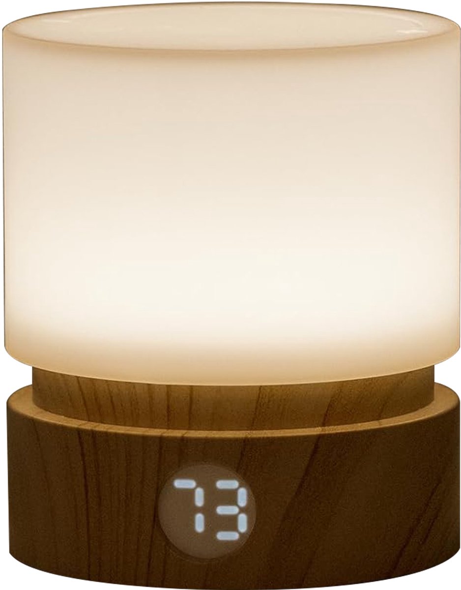 MODFU Nachtlampje – Dimbare Bedlamp met Timer & Ademhalingsslaapmodus – Warm Licht 3000K – Compact & Draagbaar – Voor Slaapkamer, Nachtkastje, Woonkamer – Houtnerf Kleur