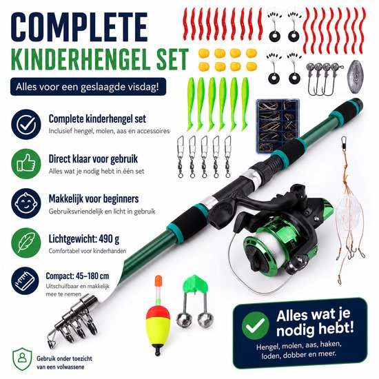 Kinderhengel Set - Telescopische Vishengel - Met werpmolen - Visset voor Beginners en Kinderen - Hengelsport Cadeau voor Jongens en Meisjes - Groen — afbeelding 4