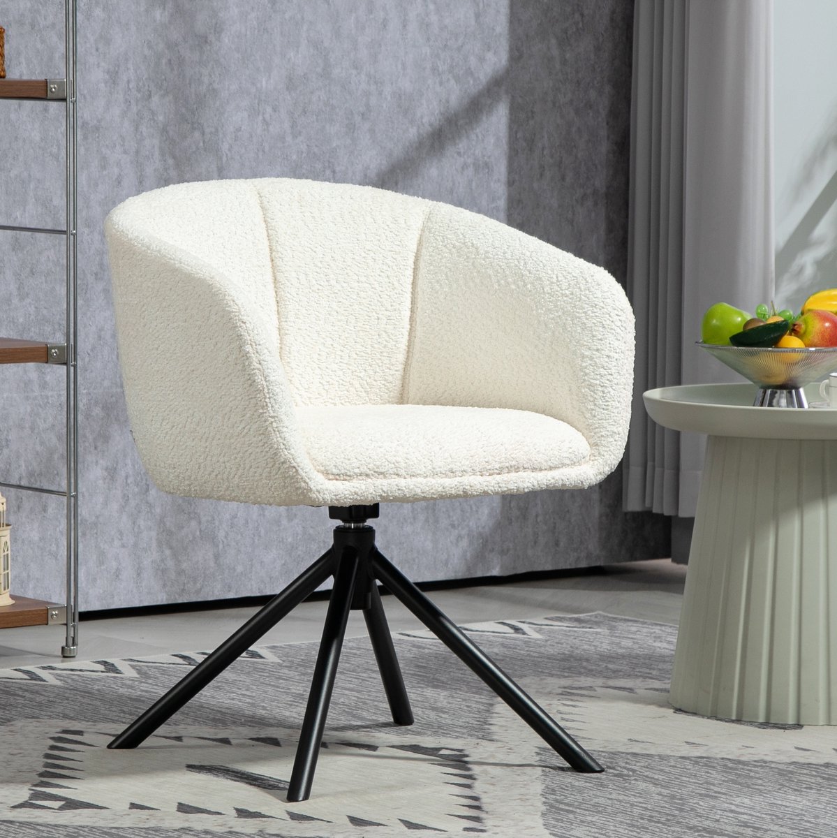 REDOM - Fauteuil - 360° draaibaar - Met armleuningen - Stof - Woonkamer en slaapkamer - Metaal en polyester - Crèmewit - 58,5 x 59 x 78,5 cm