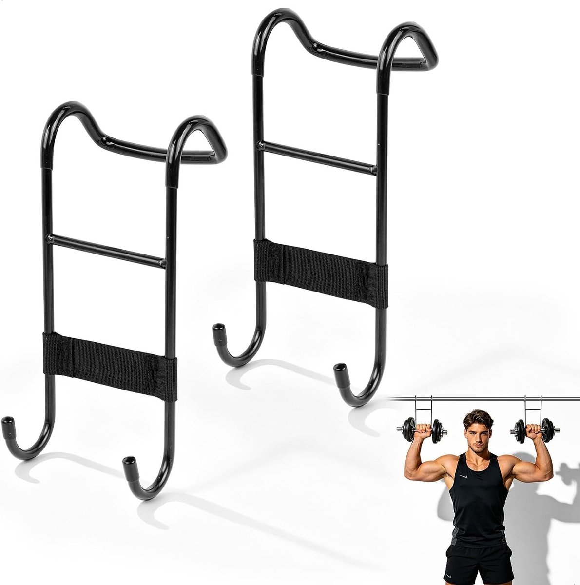 Set van 2 Halterhaken voor Halterstand, Belastbaar tot 100 kg voor Bankdrukken, Gewichtheffen en Training van Borst en Schouders