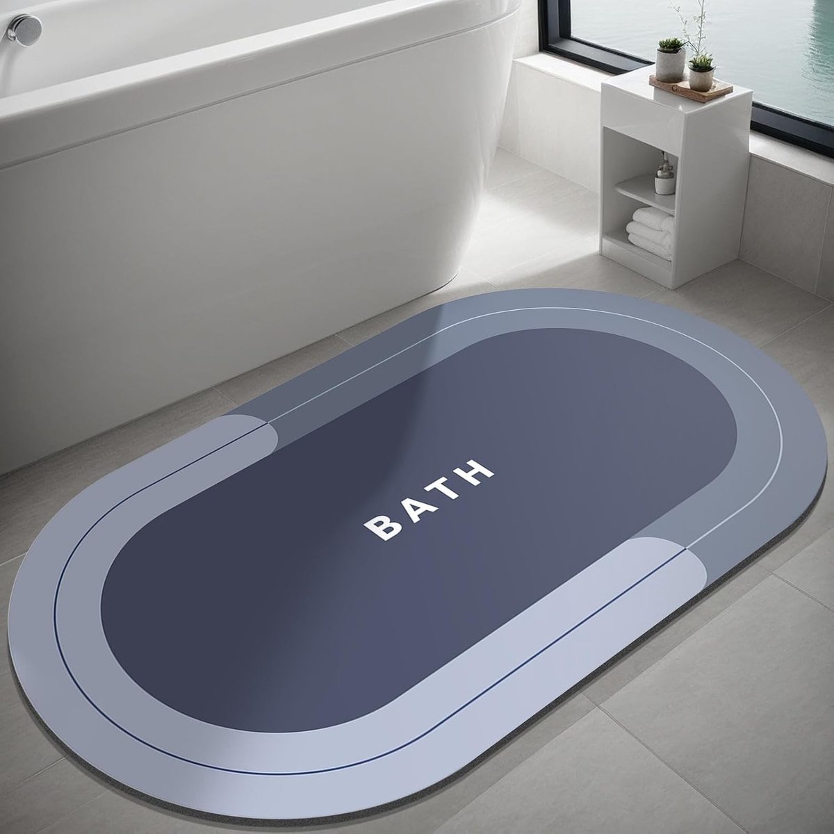 Antislip Badmat - Sneldrogende, Dunne Rubber Badkamer- en Keukenmat - Blauw 60 x 90 cm, Ideaal voor Douche en Badkuip